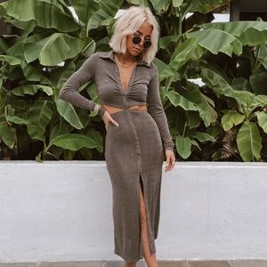 12th Tribe Olive Cutout Midi Dress